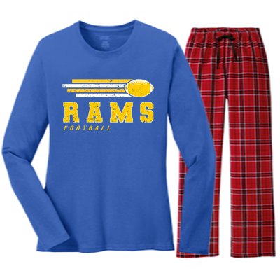 Rams Football Retro Vintage Stripes Gift Women's Long Sleeve Flannel Pajama Set 