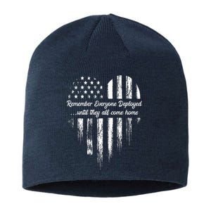 Red Friday Remember Everyone Deployed American Flag Heart Sustainable Beanie