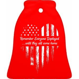 Red Friday Remember Everyone Deployed American Flag Heart Ceramic Bell Ornament