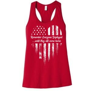 Red Friday Remember Everyone Deployed American Flag Heart Women's Racerback Tank