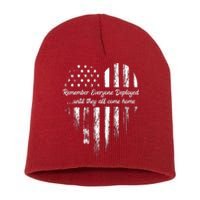 Red Friday Remember Everyone Deployed American Flag Heart Short Acrylic Beanie