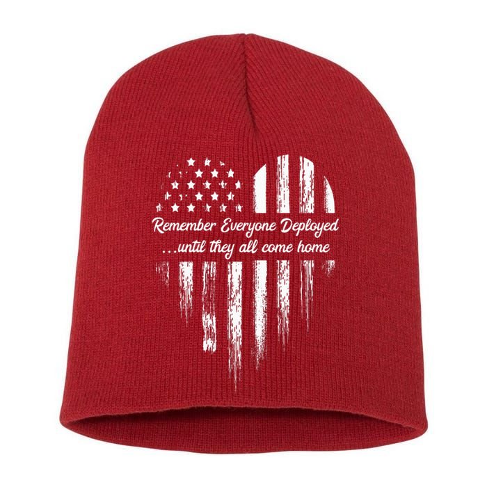 Red Friday Remember Everyone Deployed American Flag Heart Short Acrylic Beanie