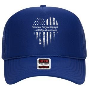 Red Friday Remember Everyone Deployed American Flag Heart High Crown Mesh Back Trucker Hat