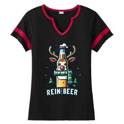 Reinbeers Funny Reindeer Beer Funny Christmas Drinking Ladies Halftime Notch Neck Tee