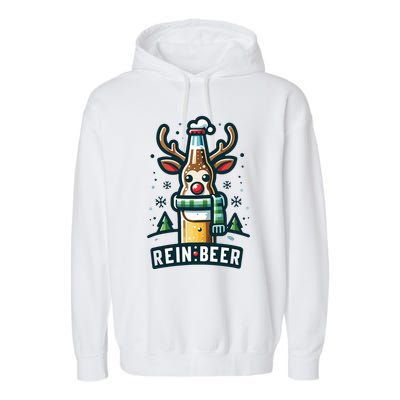 Reinbeers Funny Reindeer Beer Funny Christmas Drinking Garment-Dyed Fleece Hoodie