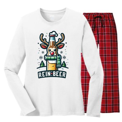 Reinbeers Funny Reindeer Beer Funny Christmas Drinking Women's Long Sleeve Flannel Pajama Set 