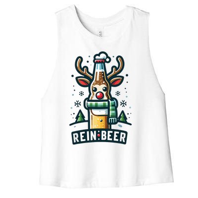 Reinbeers Funny Reindeer Beer Funny Christmas Drinking Women's Racerback Cropped Tank