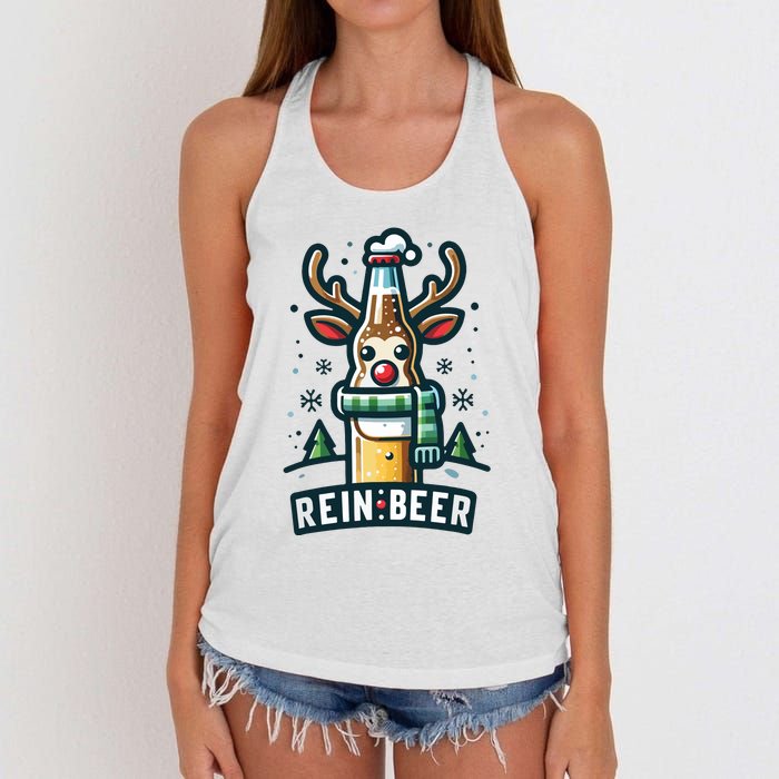 Reinbeers Funny Reindeer Beer Funny Christmas Drinking Women's Knotted Racerback Tank