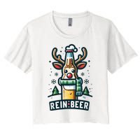 Reinbeers Funny Reindeer Beer Funny Christmas Drinking Women's Crop Top Tee