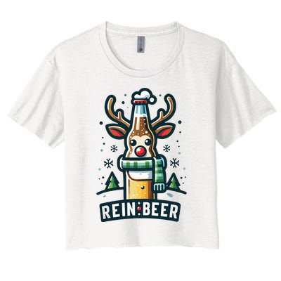 Reinbeers Funny Reindeer Beer Funny Christmas Drinking Women's Crop Top Tee