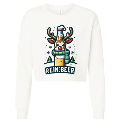 Reinbeers Funny Reindeer Beer Funny Christmas Drinking Cropped Pullover Crew