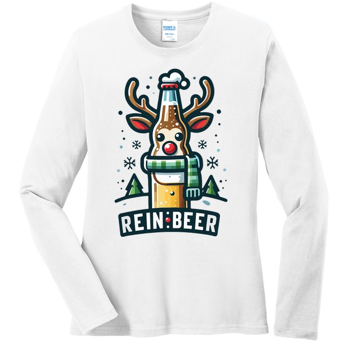 Reinbeers Funny Reindeer Beer Funny Christmas Drinking Ladies Long Sleeve Shirt