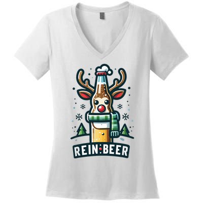 Reinbeers Funny Reindeer Beer Funny Christmas Drinking Women's V-Neck T-Shirt