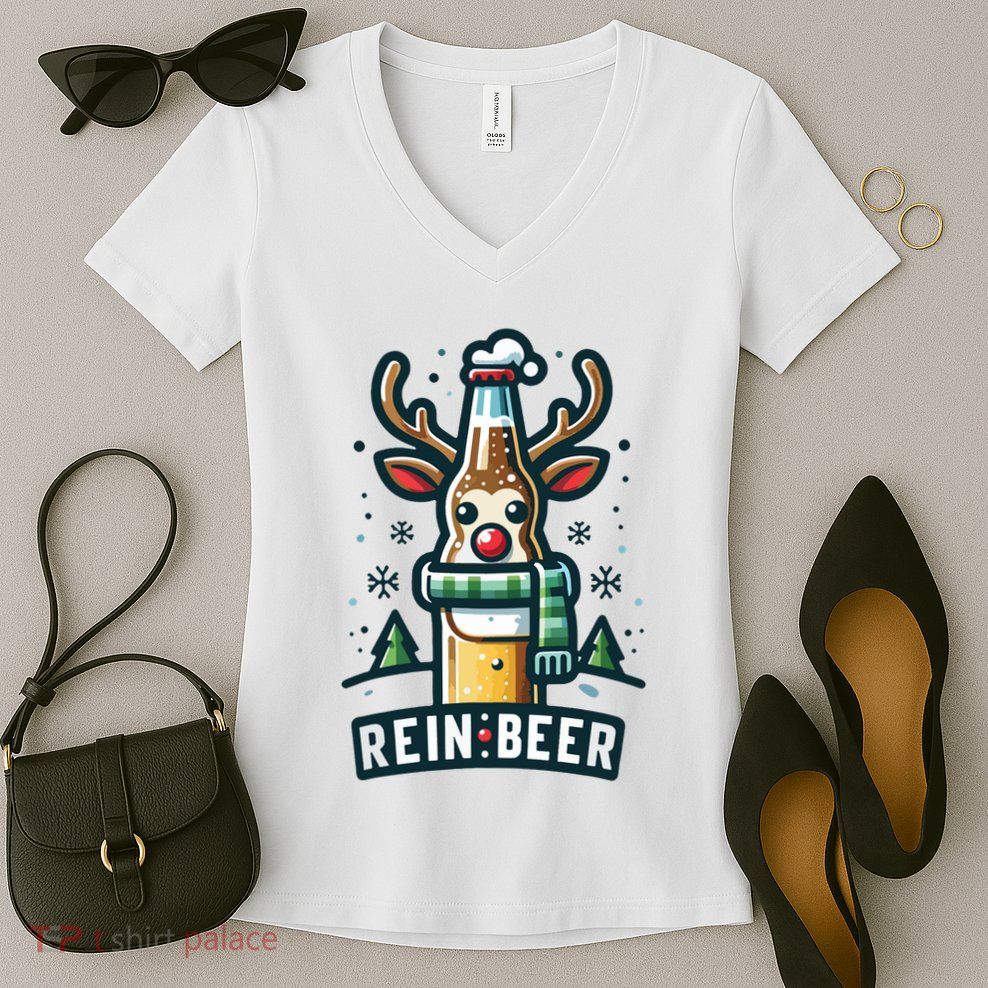 Reinbeers Funny Reindeer Beer Funny Christmas Drinking Women's V-Neck T-Shirt