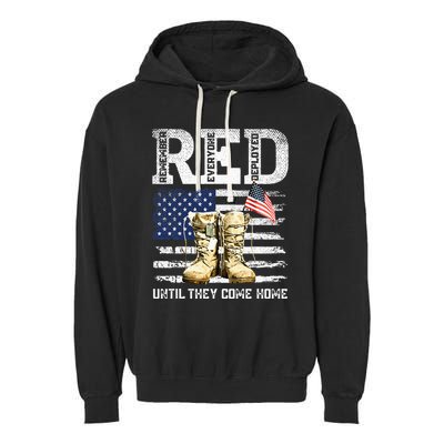 RED Friday Remember Everyone Deployed Every Friday Veterans Garment-Dyed Fleece Hoodie