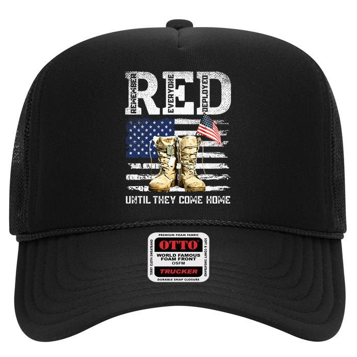 RED Friday Remember Everyone Deployed Every Friday Veterans High Crown Mesh Back Trucker Hat