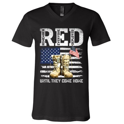 RED Friday Remember Everyone Deployed Every Friday Veterans V-Neck T-Shirt