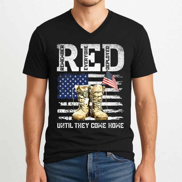 RED Friday Remember Everyone Deployed Every Friday Veterans V-Neck T-Shirt