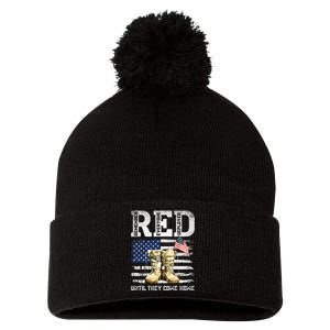 RED Friday Remember Everyone Deployed Every Friday Veterans Pom Pom 12in Knit Beanie