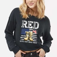 RED Friday Remember Everyone Deployed Every Friday Veterans Cropped Pullover Crew