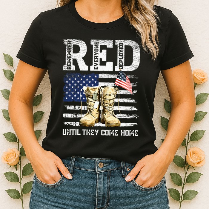 RED Friday Remember Everyone Deployed Every Friday Veterans Womens T-Shirt