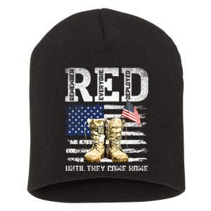 RED Friday Remember Everyone Deployed Every Friday Veterans Short Acrylic Beanie