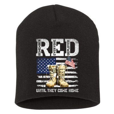 RED Friday Remember Everyone Deployed Every Friday Veterans Short Acrylic Beanie