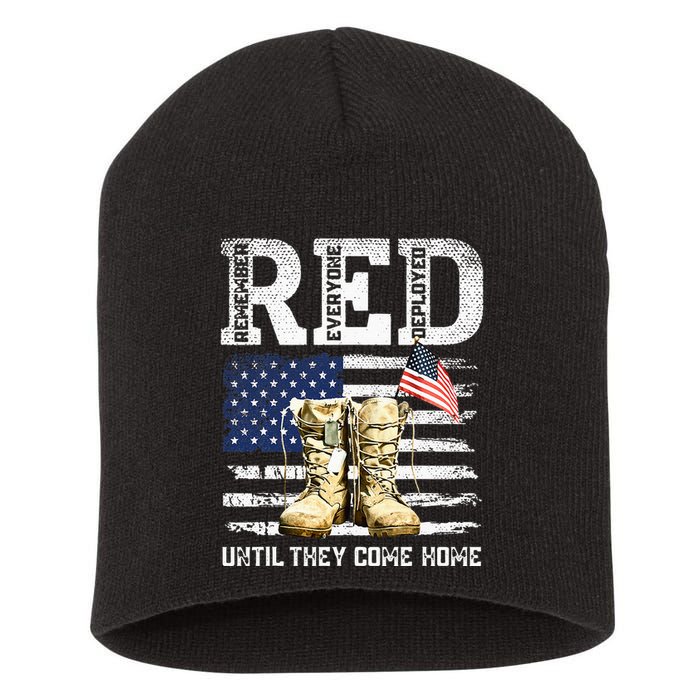 RED Friday Remember Everyone Deployed Every Friday Veterans Short Acrylic Beanie