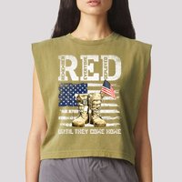RED Friday Remember Everyone Deployed Every Friday Veterans Garment-Dyed Women's Muscle Tee