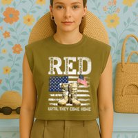 RED Friday Remember Everyone Deployed Every Friday Veterans Garment-Dyed Women's Muscle Tee
