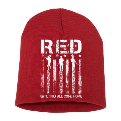 Red Friday Remember Everyone Deployed Short Acrylic Beanie