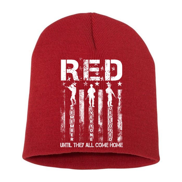 Red Friday Remember Everyone Deployed Short Acrylic Beanie