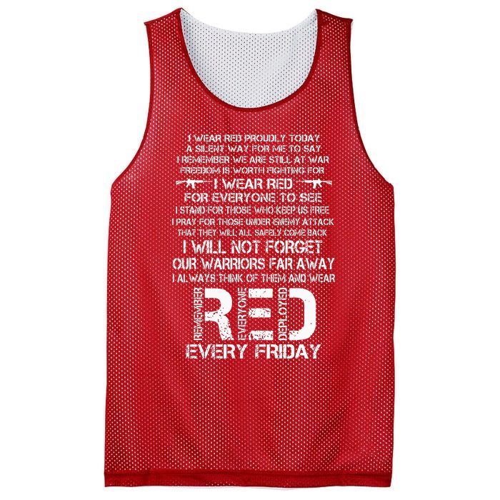 Red Friday Remember The Deployed Military Troops Poem Mesh Reversible Basketball Jersey Tank