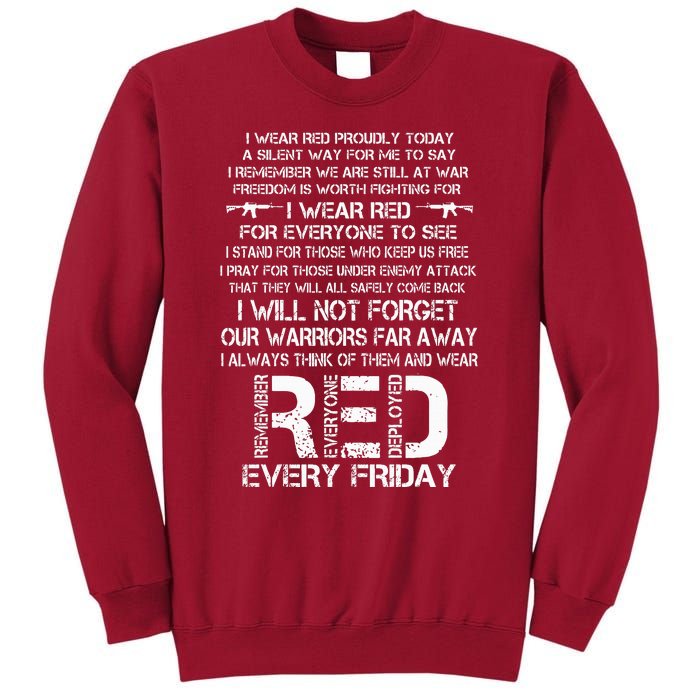 Red Friday Remember The Deployed Military Troops Poem Tall Sweatshirt