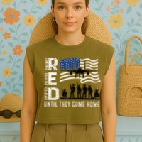 Red Friday Remember Everyone Deployed Until Come Garment-Dyed Women's Muscle Tee