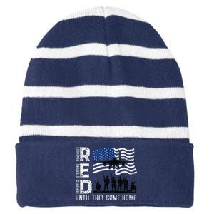 Red Friday Remember Everyone Deployed Until Come Striped Beanie with Solid Band