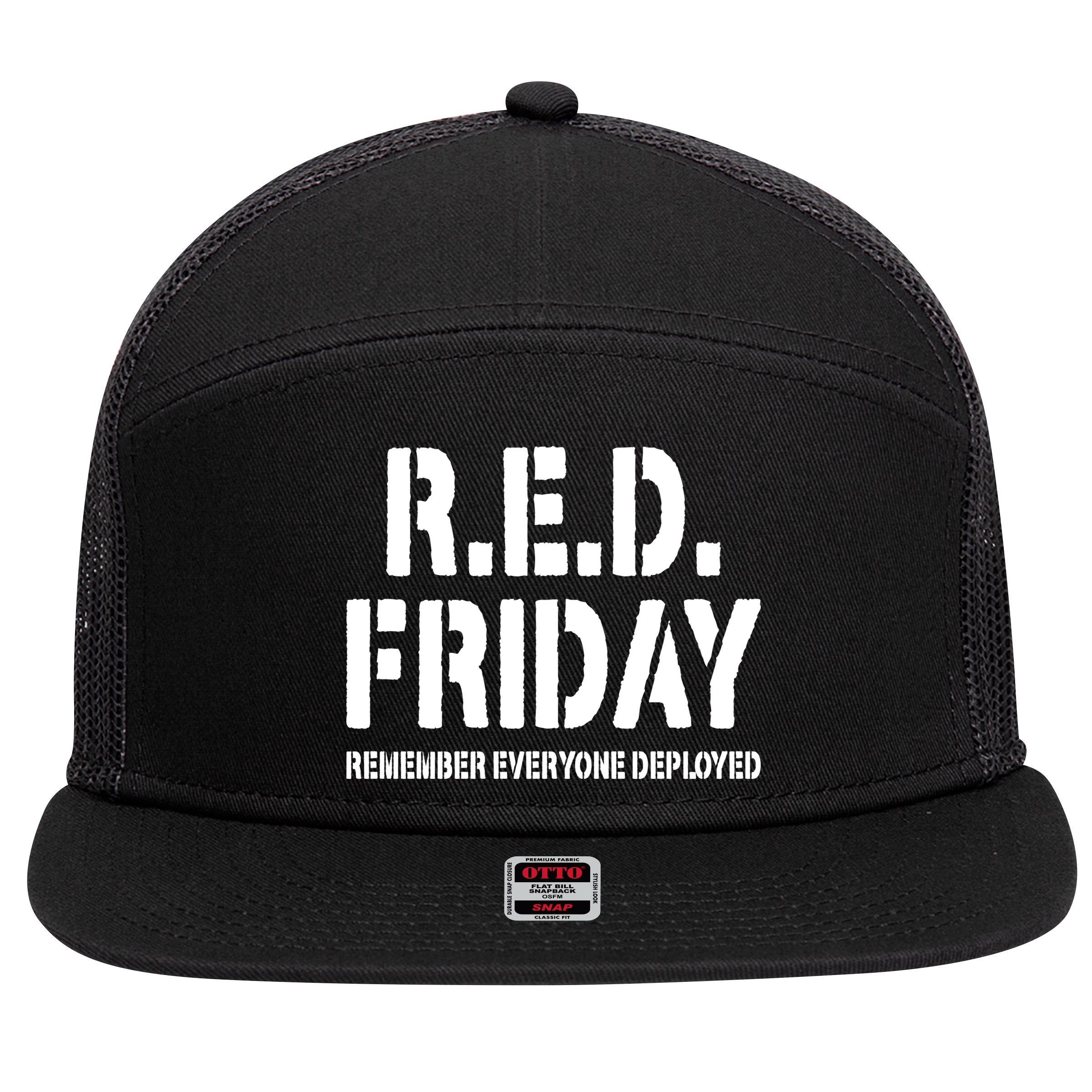 RED Friday Remember Everyone Deployed 7 Panel Mesh Trucker Snapback Hat