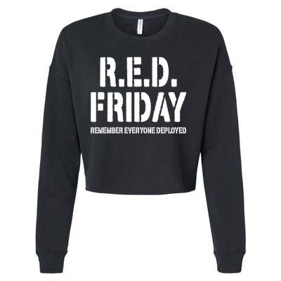 RED Friday Remember Everyone Deployed Cropped Pullover Crew