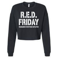 RED Friday Remember Everyone Deployed Cropped Pullover Crew