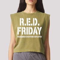 RED Friday Remember Everyone Deployed Garment-Dyed Women's Muscle Tee