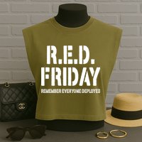 RED Friday Remember Everyone Deployed Garment-Dyed Women's Muscle Tee