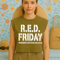 RED Friday Remember Everyone Deployed Garment-Dyed Women's Muscle Tee