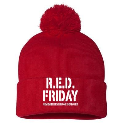 RED Friday Remember Everyone Deployed Pom Pom 12in Knit Beanie