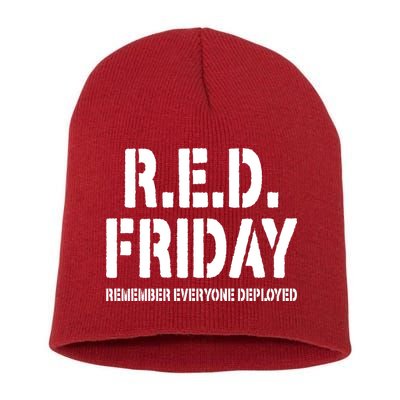 RED Friday Remember Everyone Deployed Short Acrylic Beanie