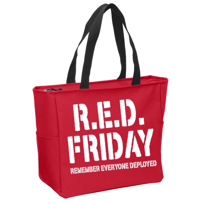 RED Friday Remember Everyone Deployed Zip Tote Bag