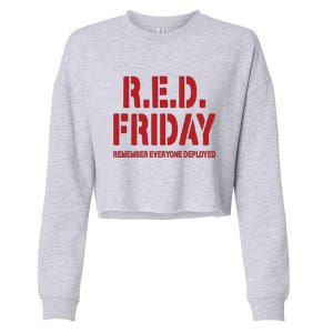 RED Friday Remember Everyone Deployed Cropped Pullover Crew