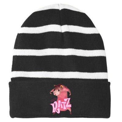 Ratz Funny Rat Funny Mouse Ratz Pink Ratz Mouse Meme Striped Beanie with Solid Band