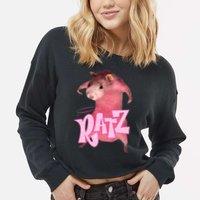 Ratz Funny Rat Funny Mouse Ratz Pink Ratz Mouse Meme Cropped Pullover Crew