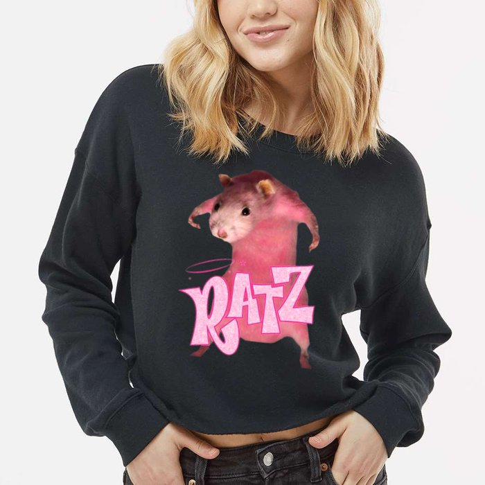 Ratz Funny Rat Funny Mouse Ratz Pink Ratz Mouse Meme Cropped Pullover Crew