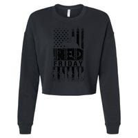 RED Friday Remember Everyone Deployed Cropped Pullover Crew